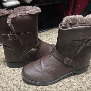 Brown Ankle Boots with Buckle Detail